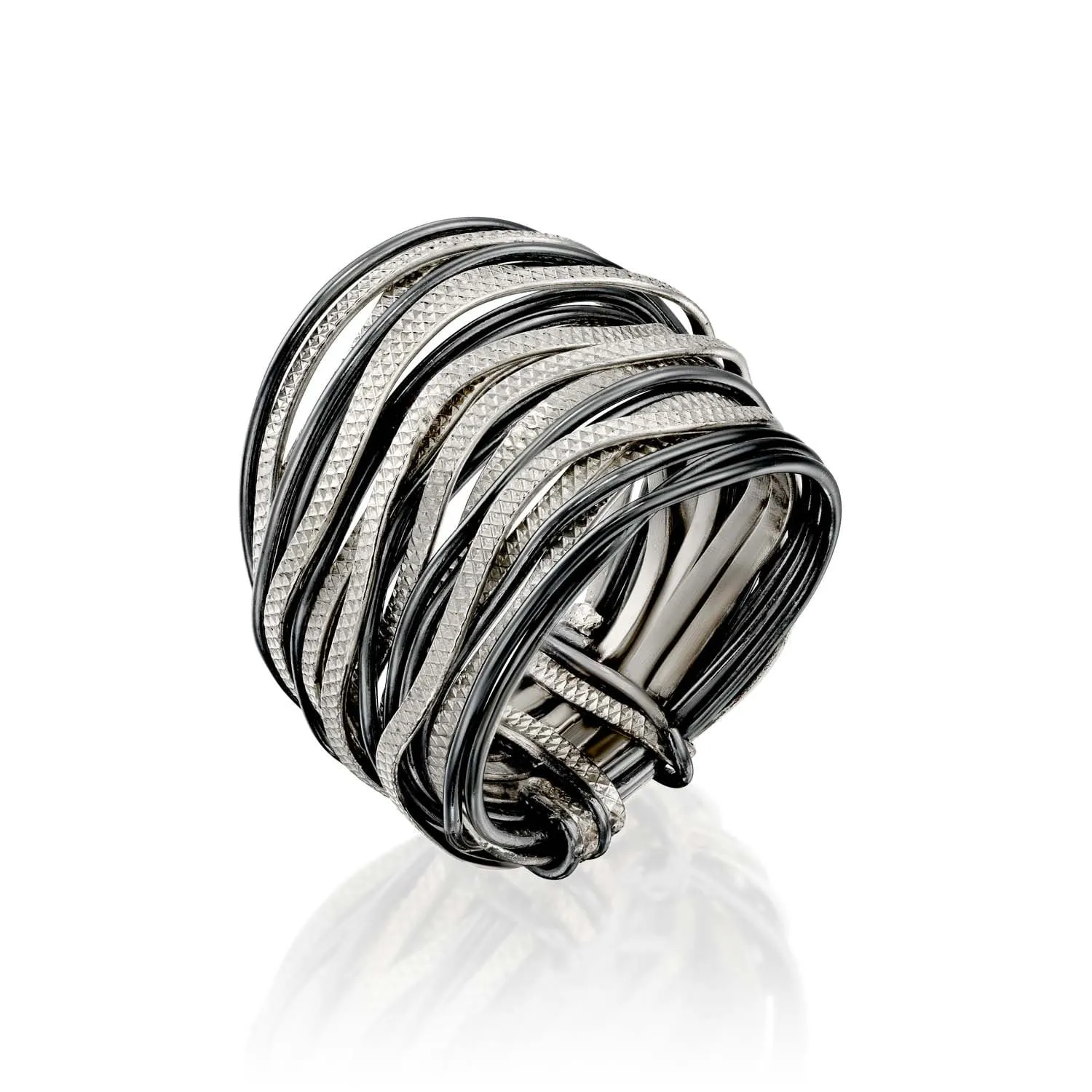 SPIRA Unique Handcrafted  Design 925 Sterling Silver wires Wrap Boho Ring Wide two tone ring