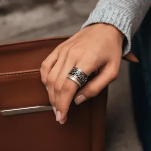 SPIRA Unique Handcrafted Mixed metal Ring Two Tone Solid 9k Yellow and Rose Gold And 925 Sterling Silver Spinner Ring, Hammered Silver Ring