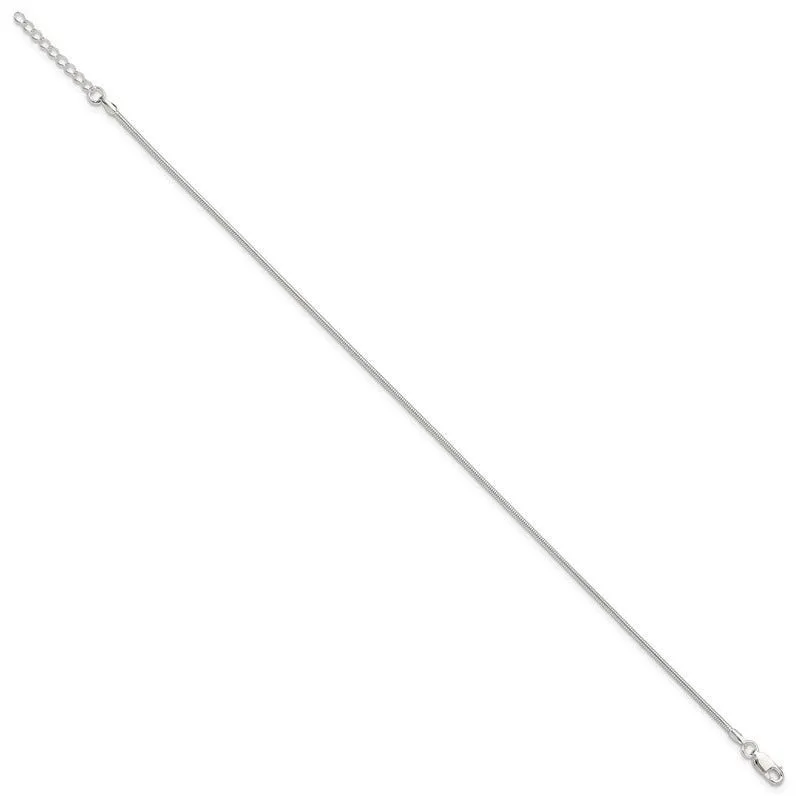 Sterling Silver 1.5mm Round Snake Chain 9in Plus 1in ext. Anklet