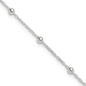 Sterling Silver 1mm Beaded Chain 9in Plus 1in ext. Anklet
