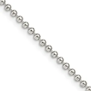 Sterling Silver 2mm Beaded Chain Necklace w/2in ext.