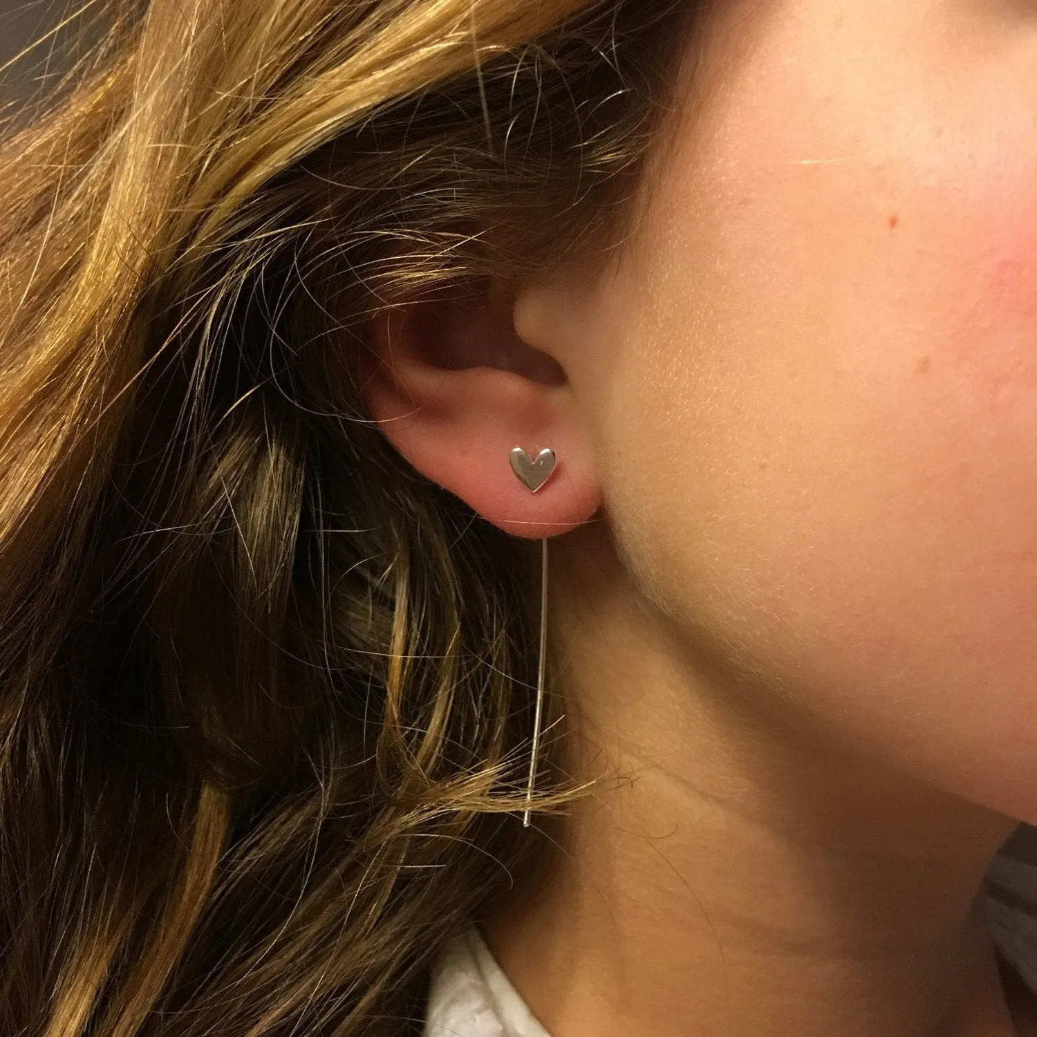 Sterling Silver Long Back Heart Earring