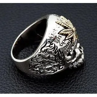 Sterling Silver Marijuana Skull Rings