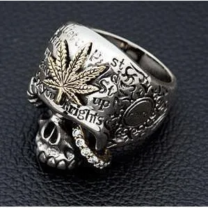 Sterling Silver Marijuana Skull Rings