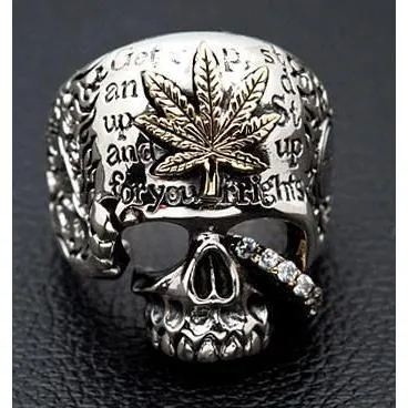 Sterling Silver Marijuana Skull Rings