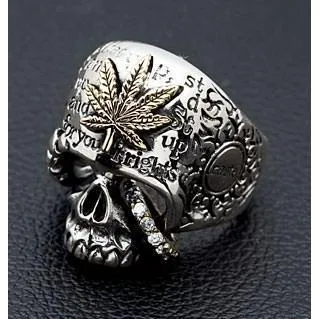 Sterling Silver Marijuana Skull Rings