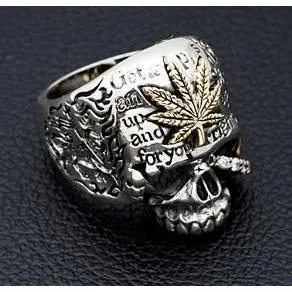 Sterling Silver Marijuana Skull Rings