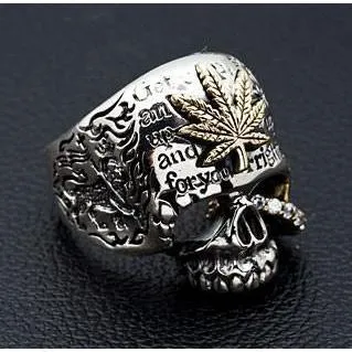 Sterling Silver Marijuana Skull Rings
