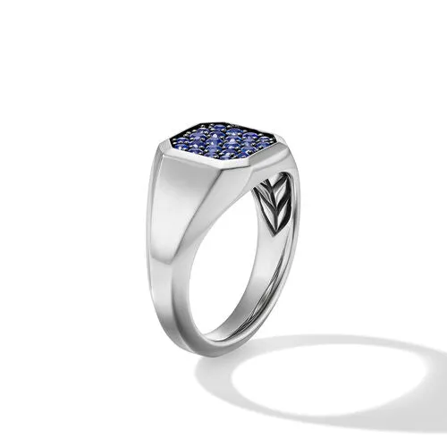 Streamline Signet Ring in Sterling Silver with Blue Sapphires, Size 11