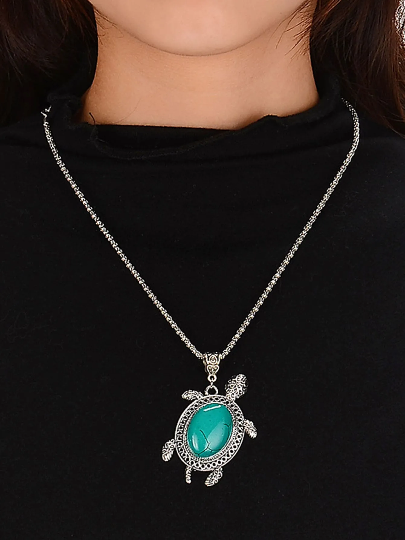 Textured Turtle Charm Necklace & Earrings & Bracelet Bohemian Jewelry Vintage