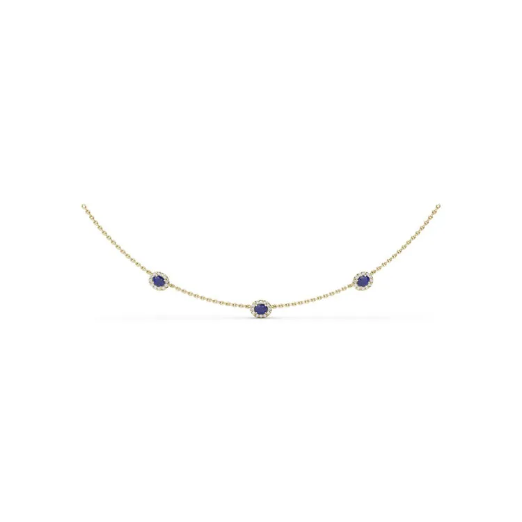 Three Stone Sapphire and Diamond Necklace