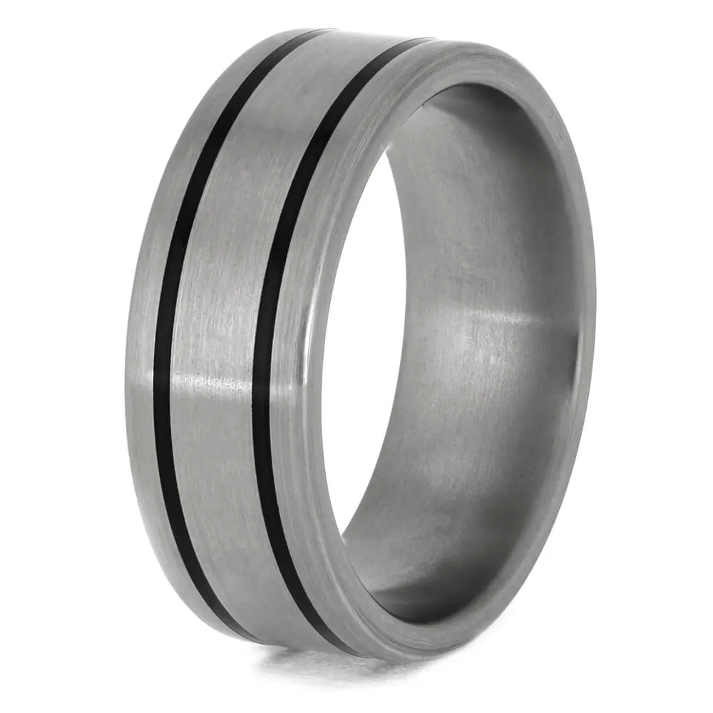 Titanium Ring with Black Enamel Pinstripes-1386