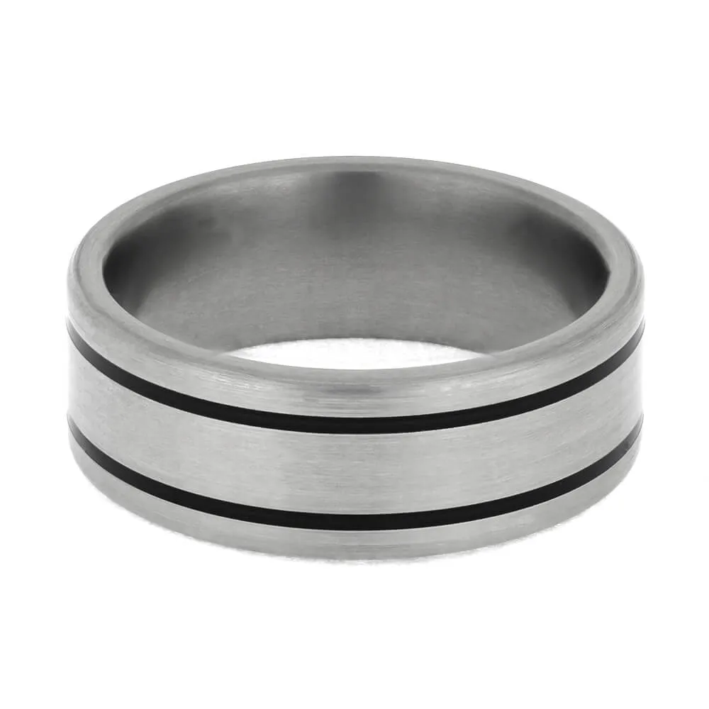 Titanium Ring with Black Enamel Pinstripes-1386