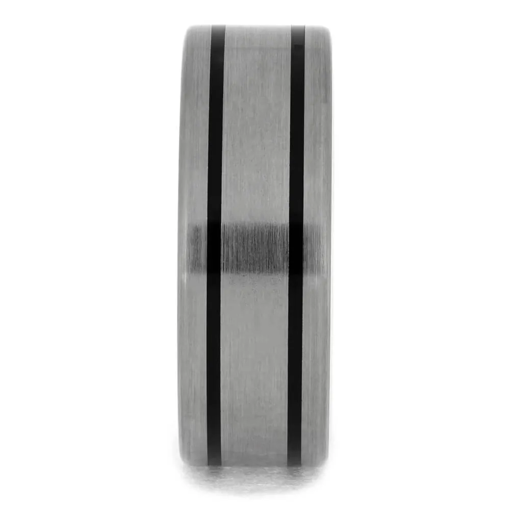 Titanium Ring with Black Enamel Pinstripes-1386