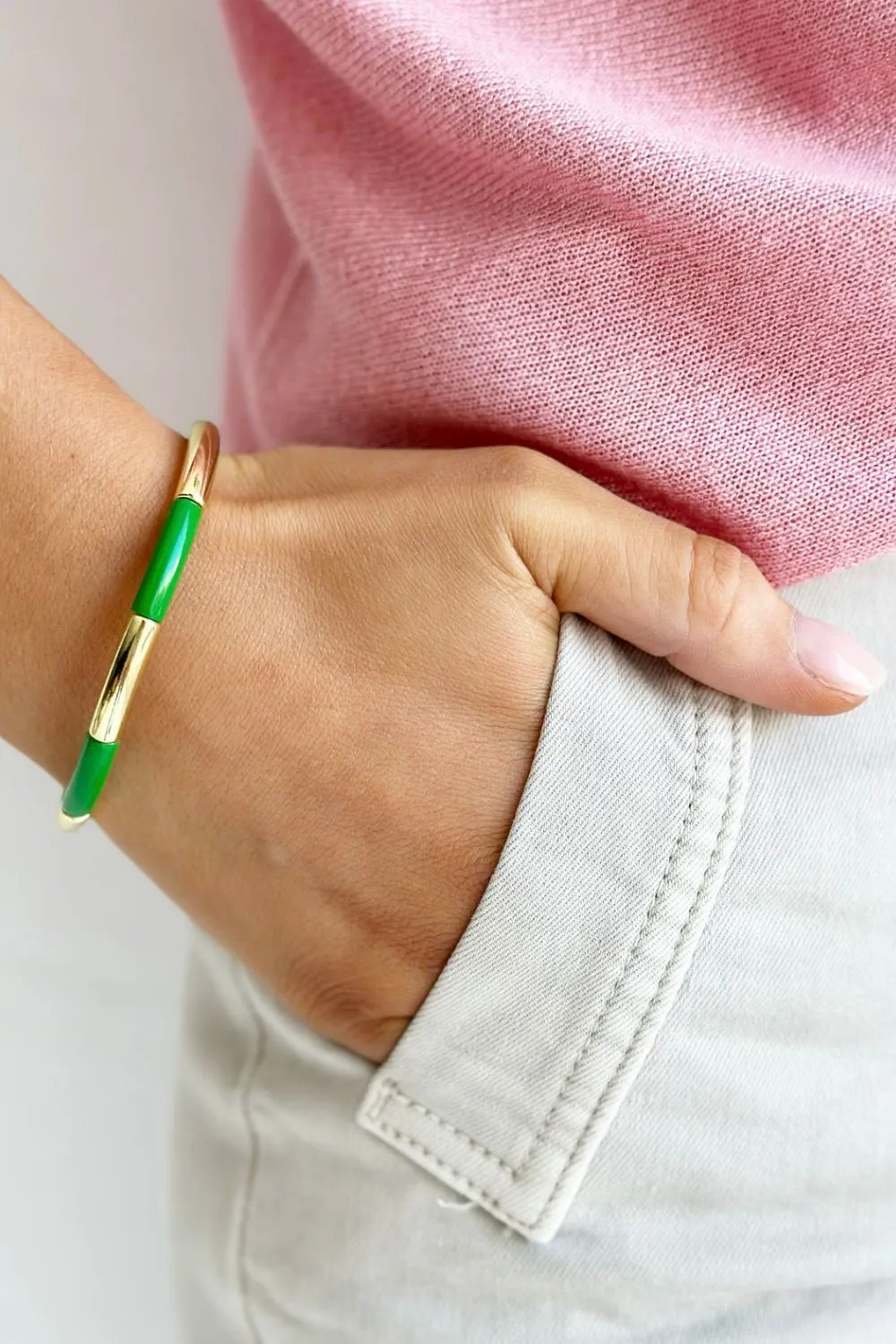Tube Bracelet Solid | Gold & Green