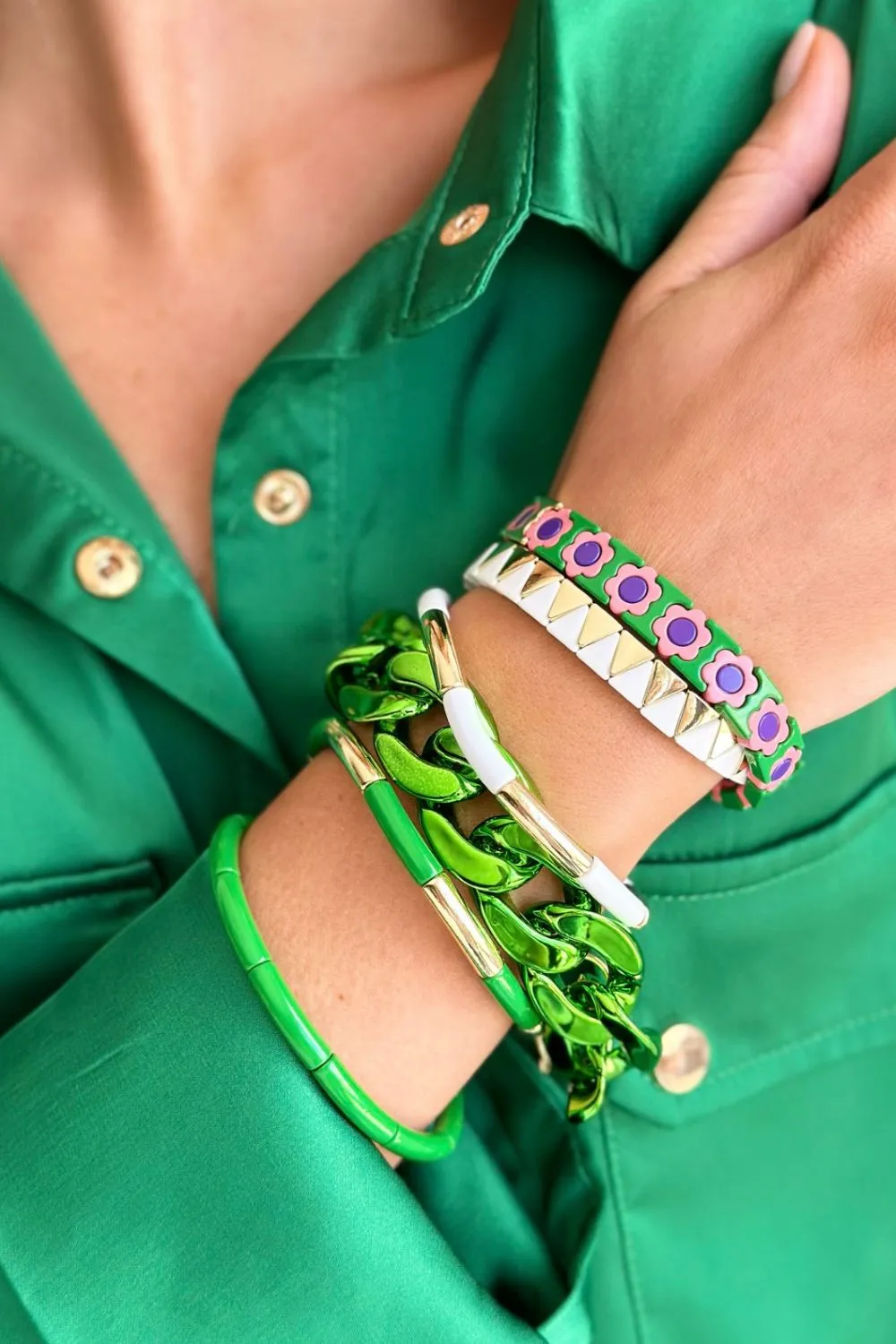 Tube Bracelet Solid | Gold & Green