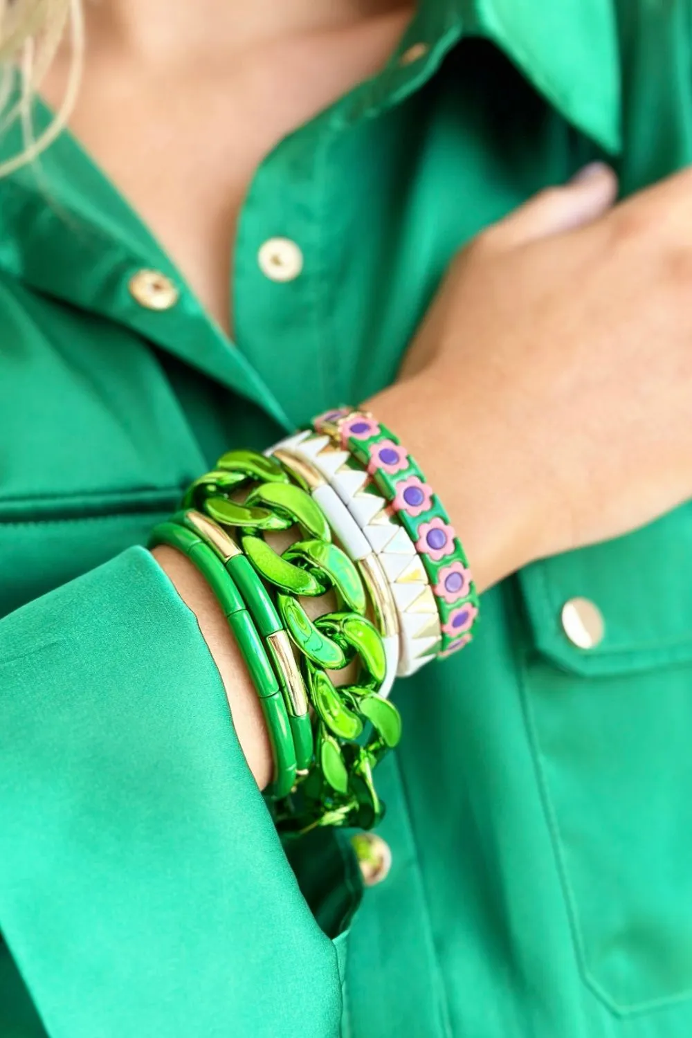 Tube Bracelet Solid | Gold & Green