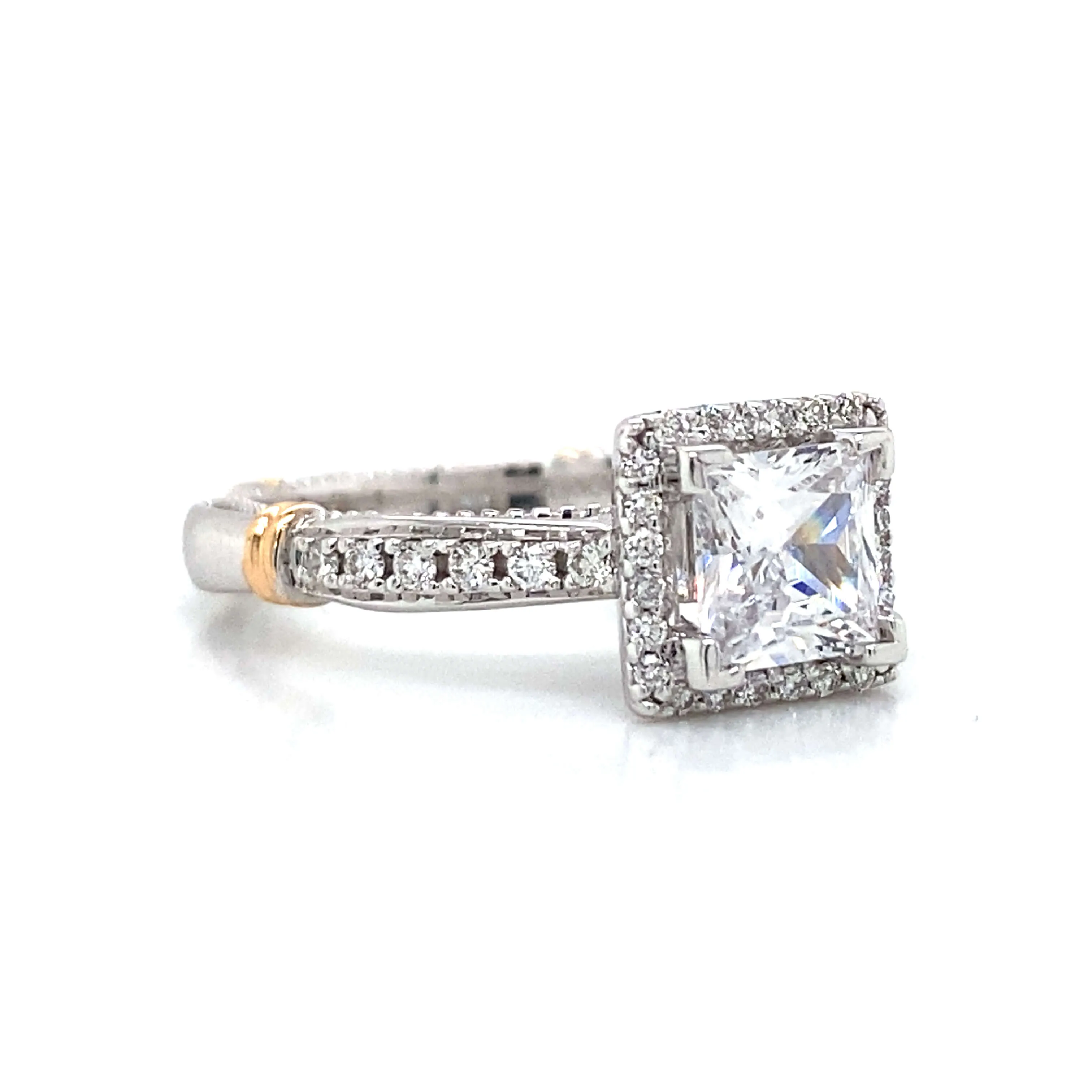 Verragio Square Halo Pave Engagement Ring in 18K White & Rose Gold
