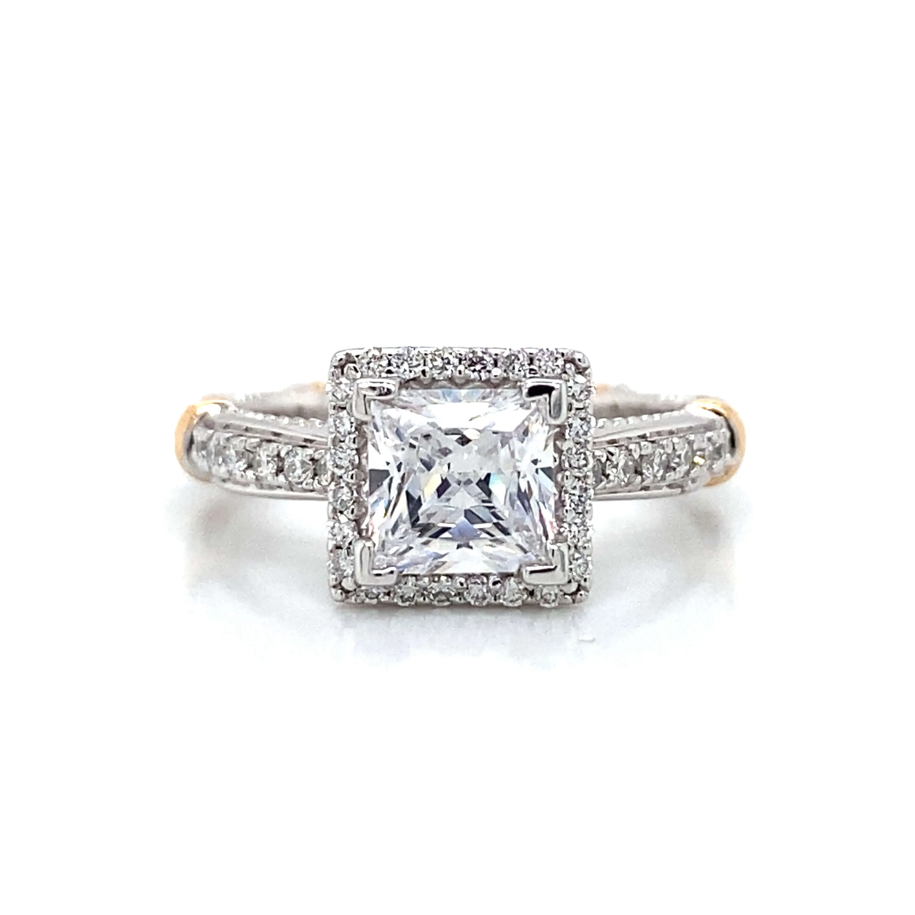 Verragio Square Halo Pave Engagement Ring in 18K White & Rose Gold