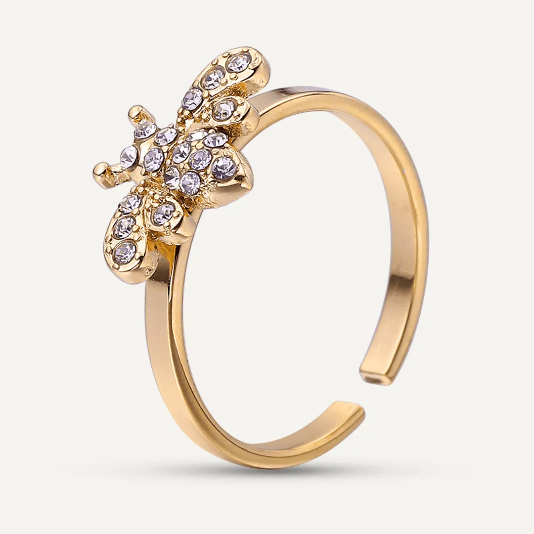 Vibes | Busy Bee Sparkle Adjustable Ring | 18K Gold-Plated