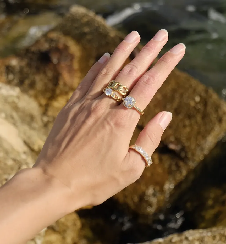 Vibes | Trillion Sparkle Open Ring | 18K Gold-Plated