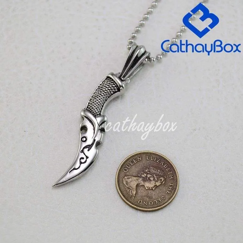 Vintage Look Silver Stainless Steel Dagger Knife Pendant Necklace 60CM SS Chain 02