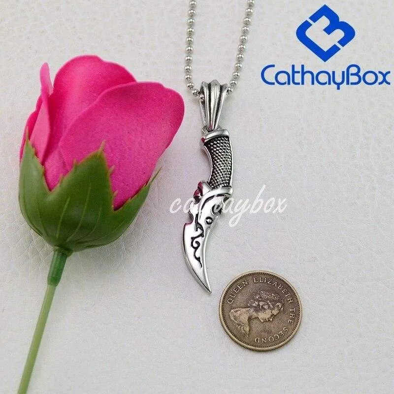Vintage Look Silver Stainless Steel Dagger Knife Pendant Necklace 60CM SS Chain 02