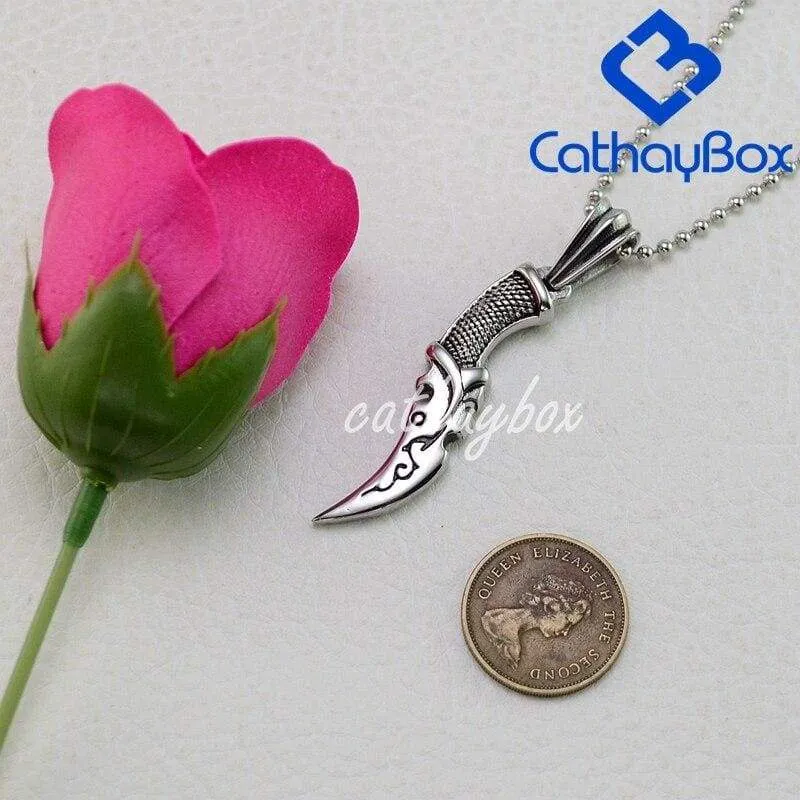 Vintage Look Silver Stainless Steel Dagger Knife Pendant Necklace 60CM SS Chain 02