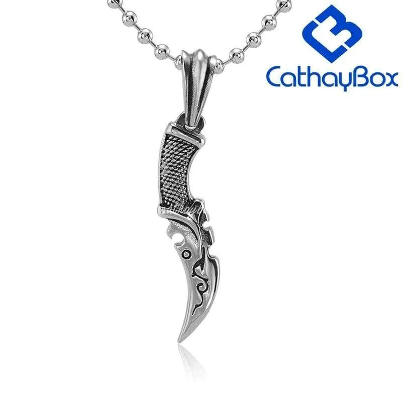 Vintage Look Silver Stainless Steel Dagger Knife Pendant Necklace 60CM SS Chain 02