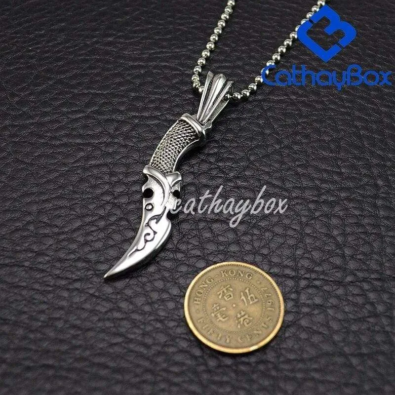 Vintage Look Silver Stainless Steel Dagger Knife Pendant Necklace 60CM SS Chain 02
