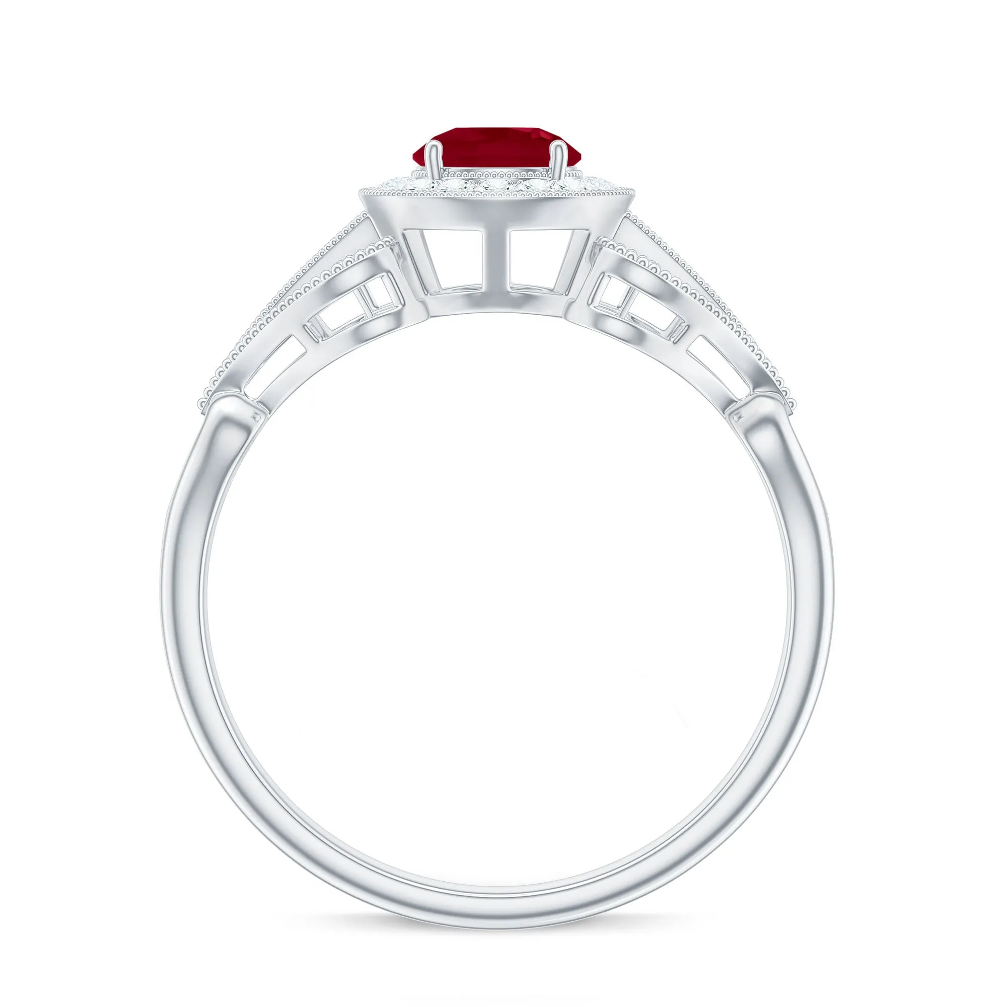 Vintage Style Ruby Engagement Ring with Diamond