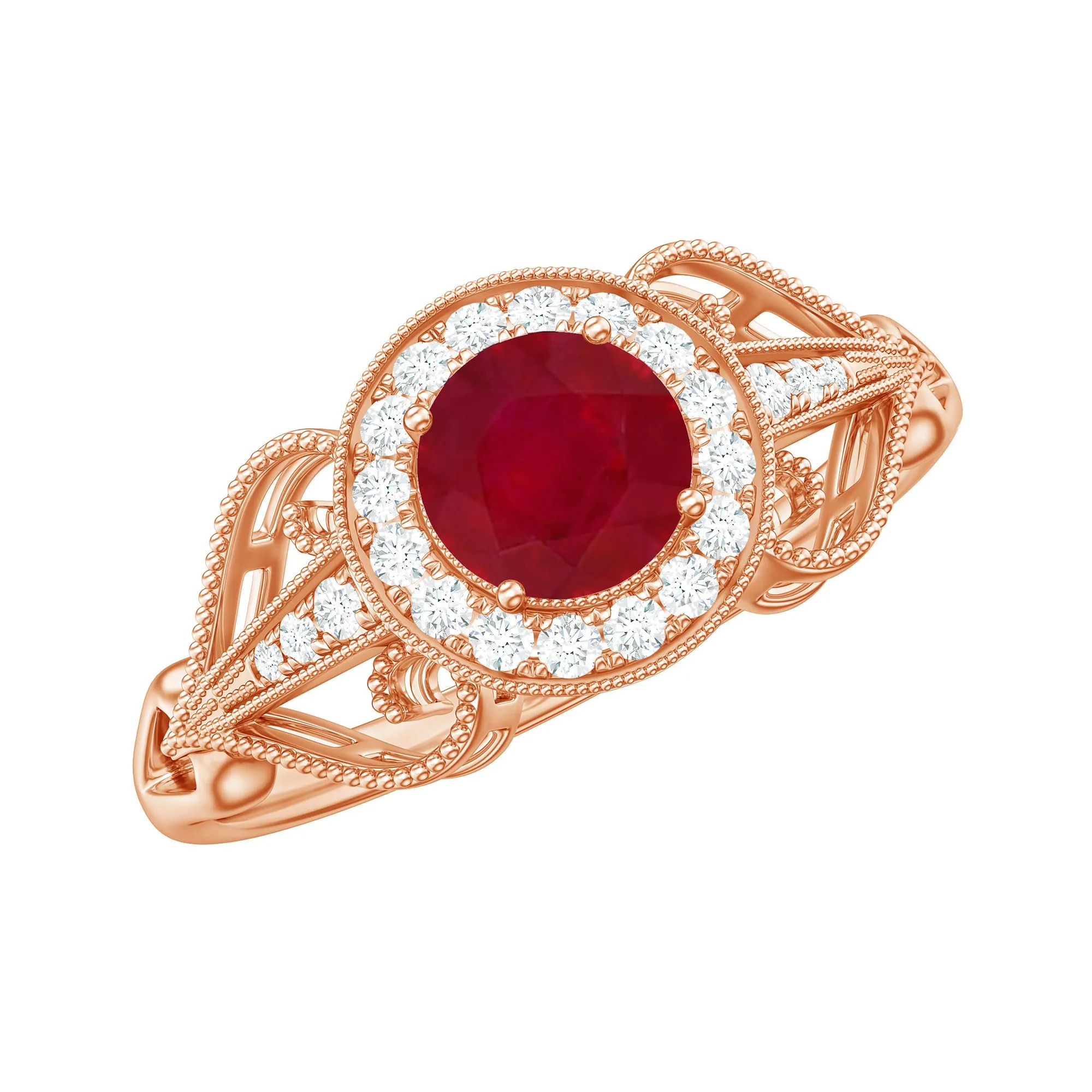 Vintage Style Ruby Engagement Ring with Diamond
