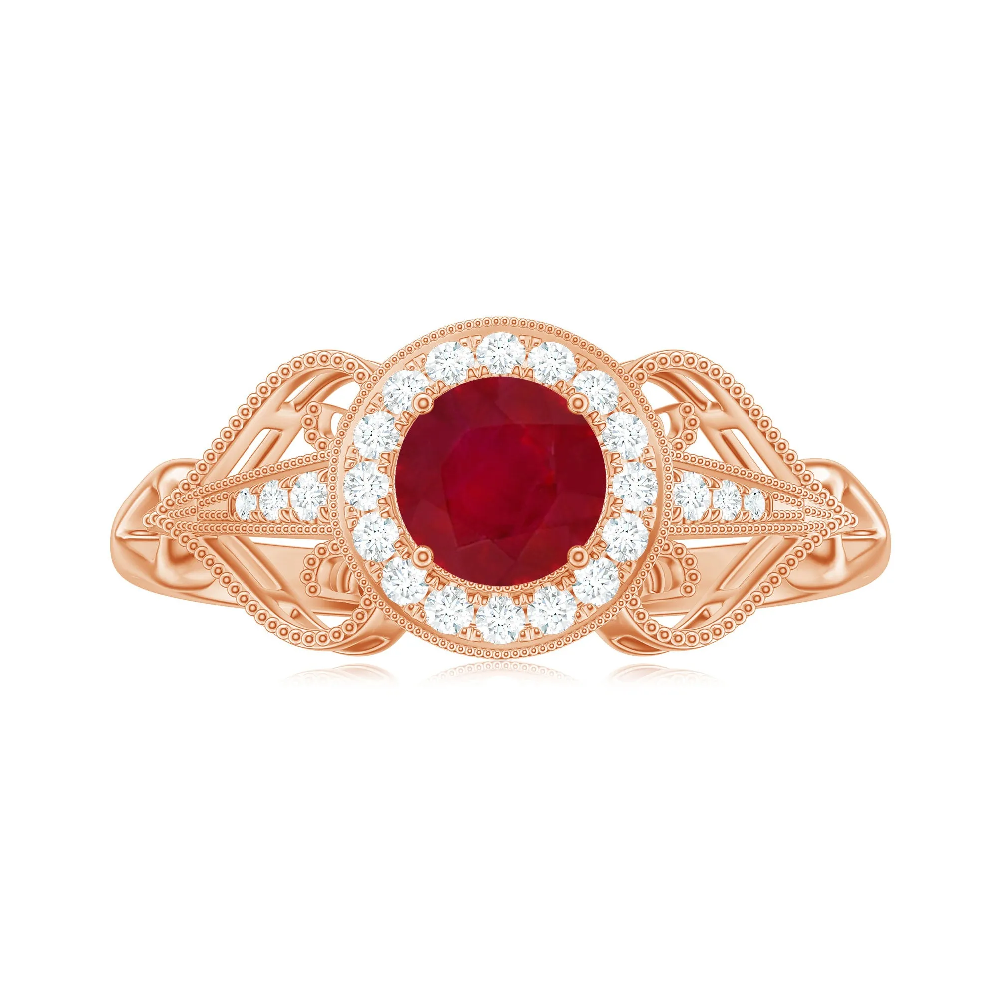 Vintage Style Ruby Engagement Ring with Diamond