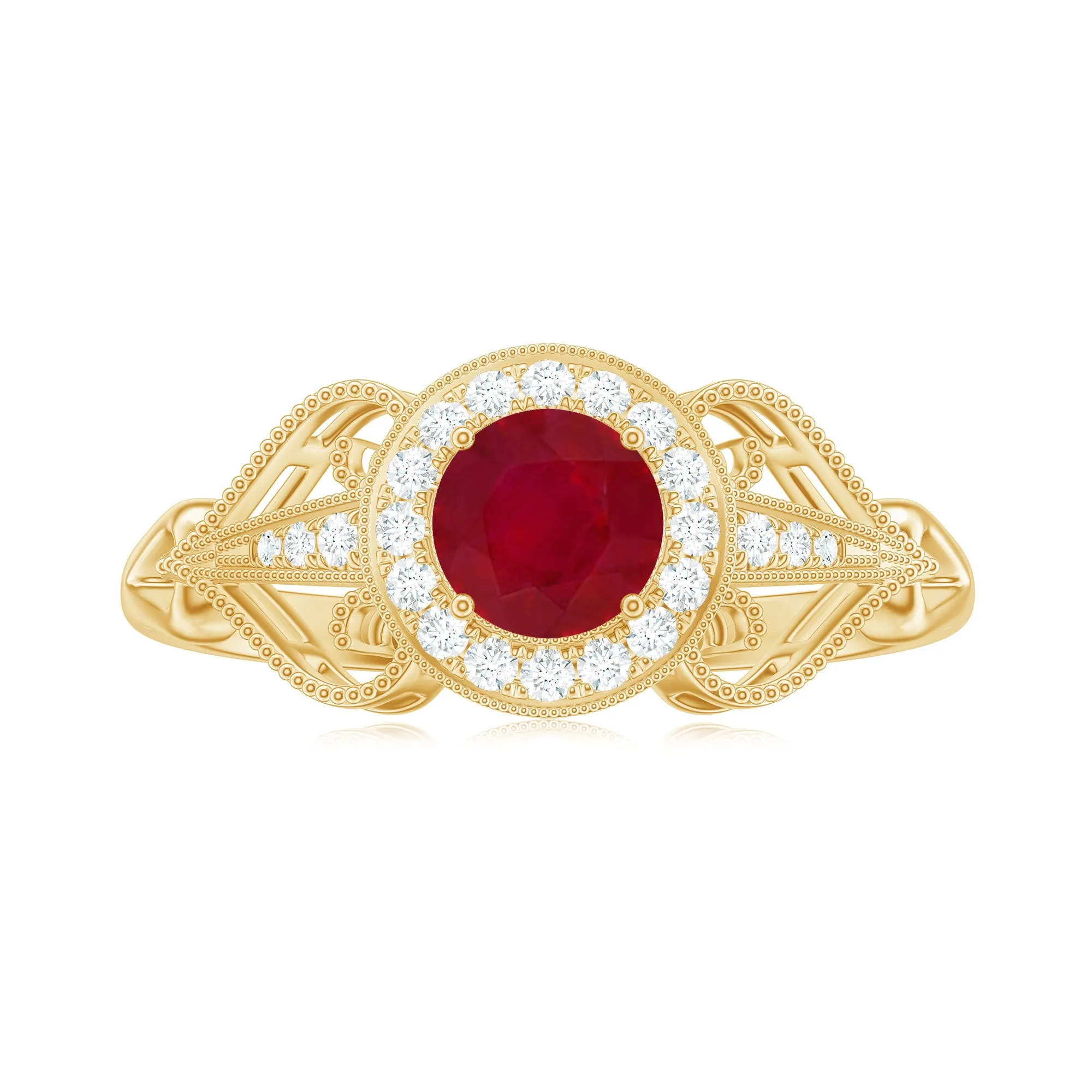 Vintage Style Ruby Engagement Ring with Diamond