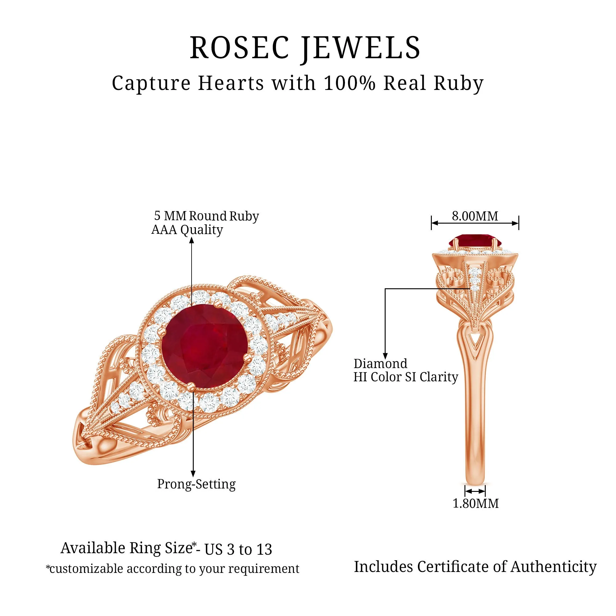 Vintage Style Ruby Engagement Ring with Diamond