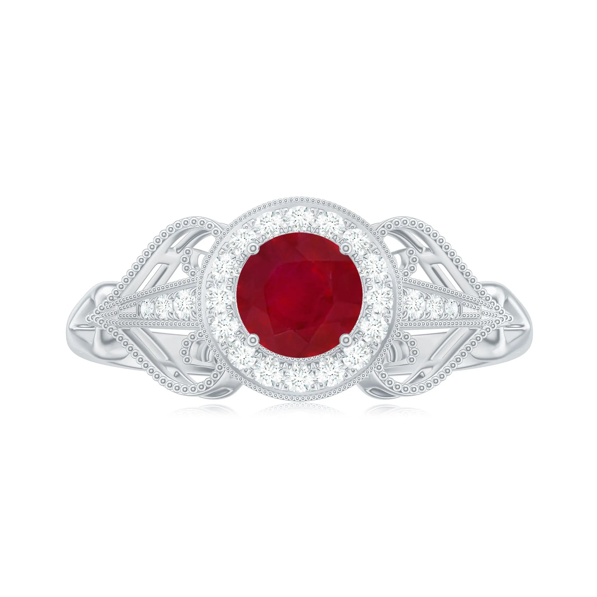 Vintage Style Ruby Engagement Ring with Diamond