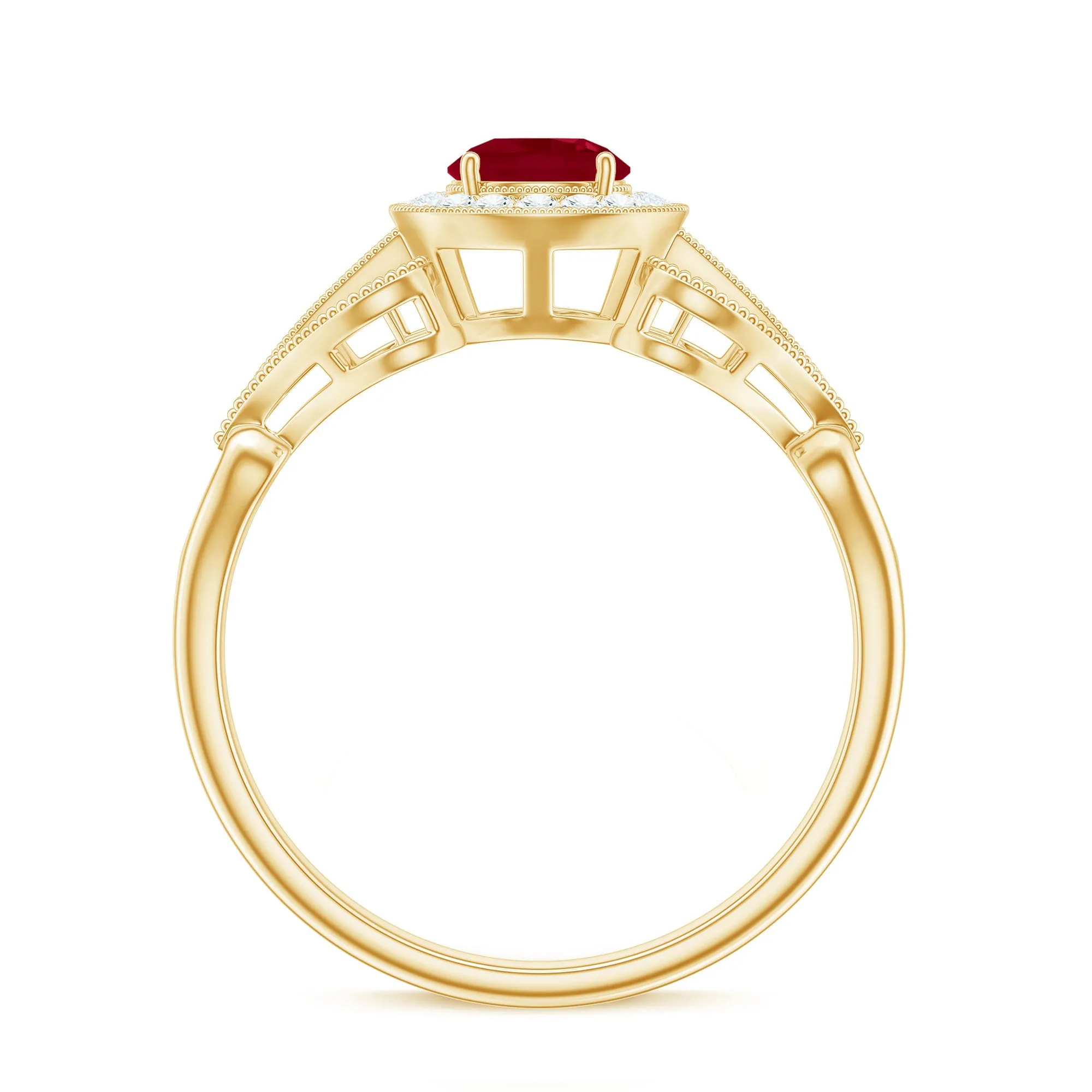 Vintage Style Ruby Engagement Ring with Diamond