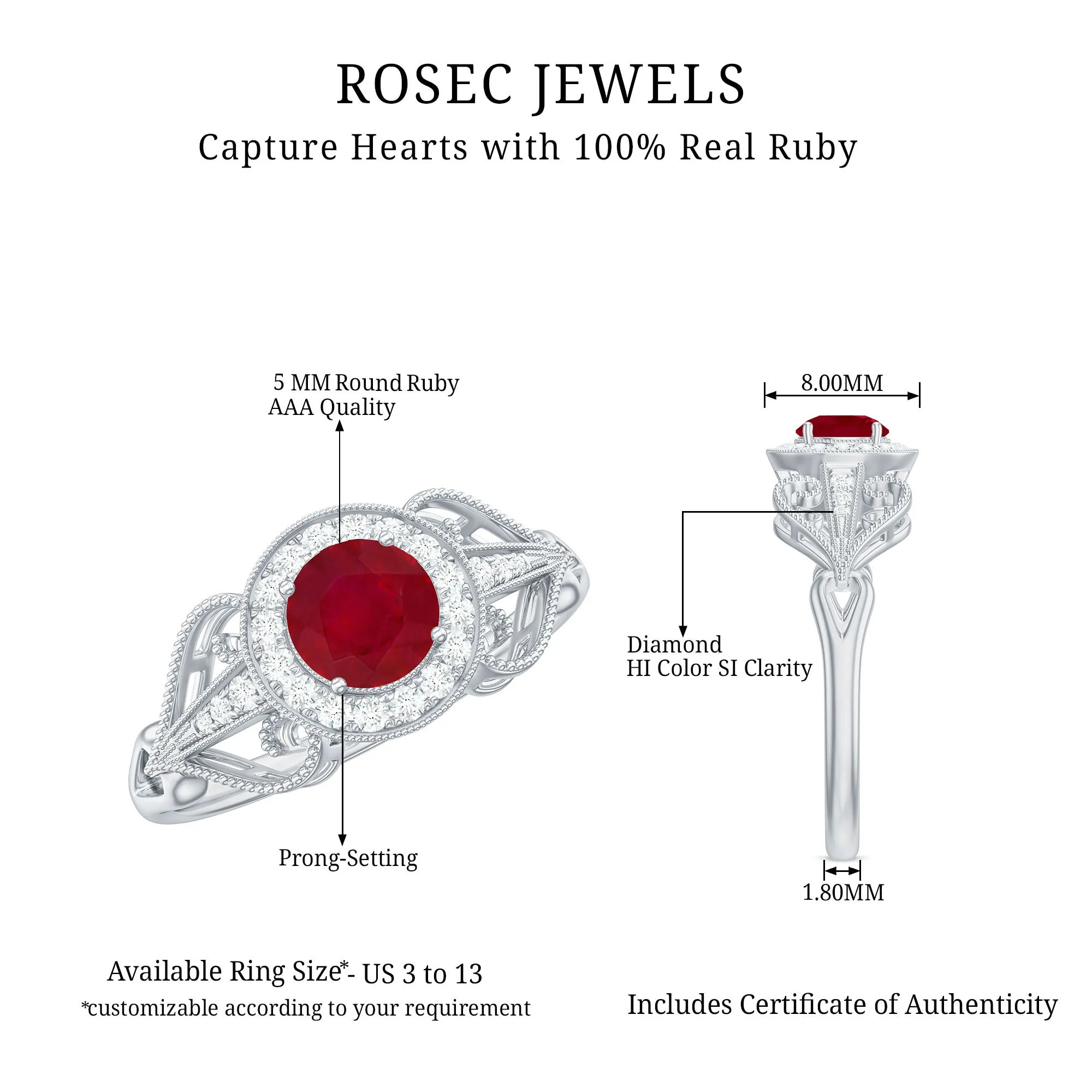 Vintage Style Ruby Engagement Ring with Diamond