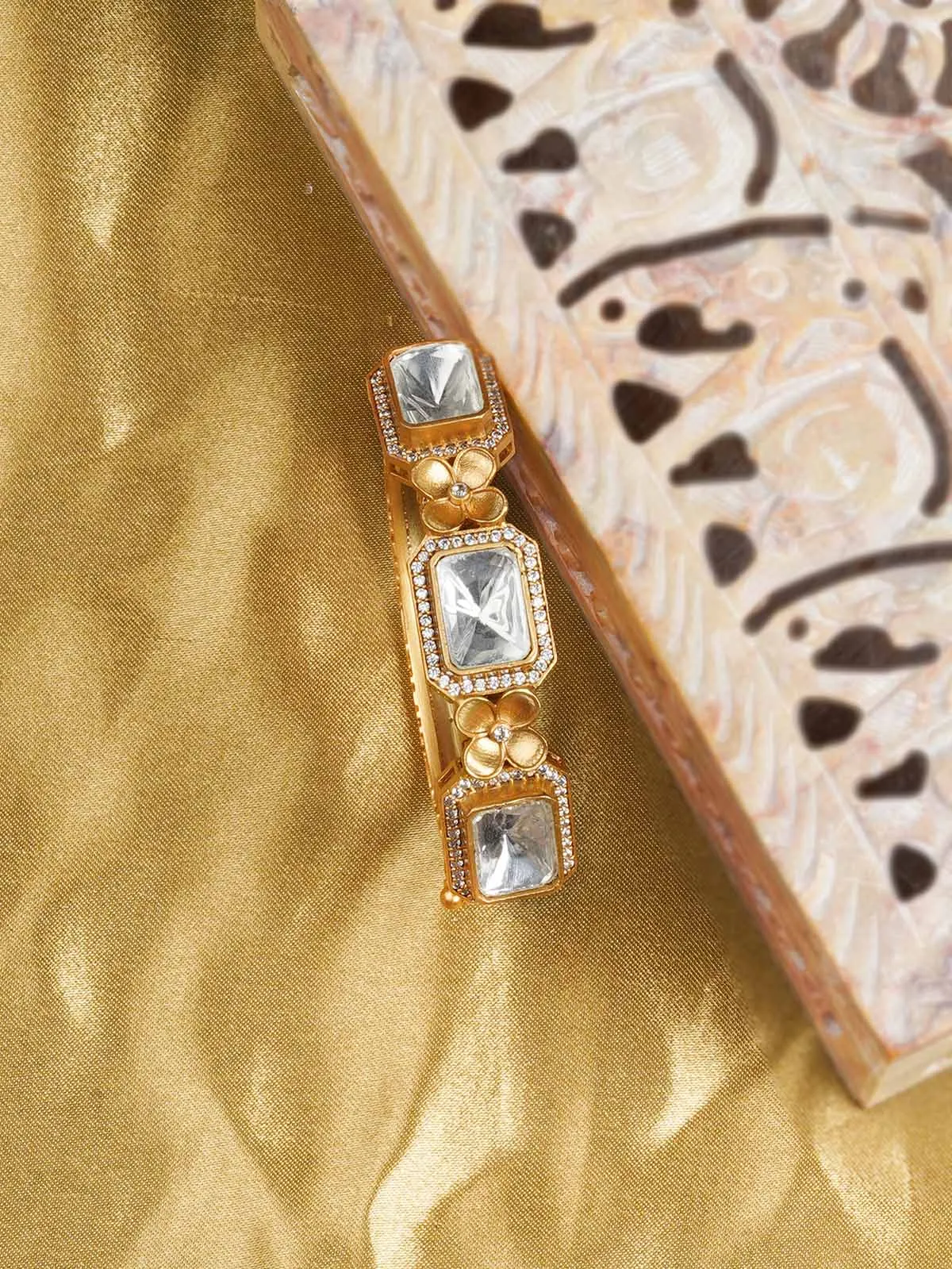 White Color Gold Plated Faux Diamond Bangles - CZBANGLE56