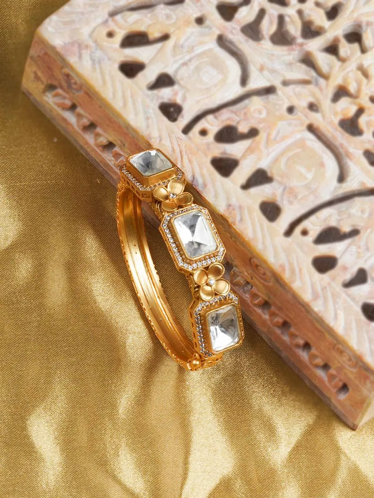 White Color Gold Plated Faux Diamond Bangles - CZBANGLE56